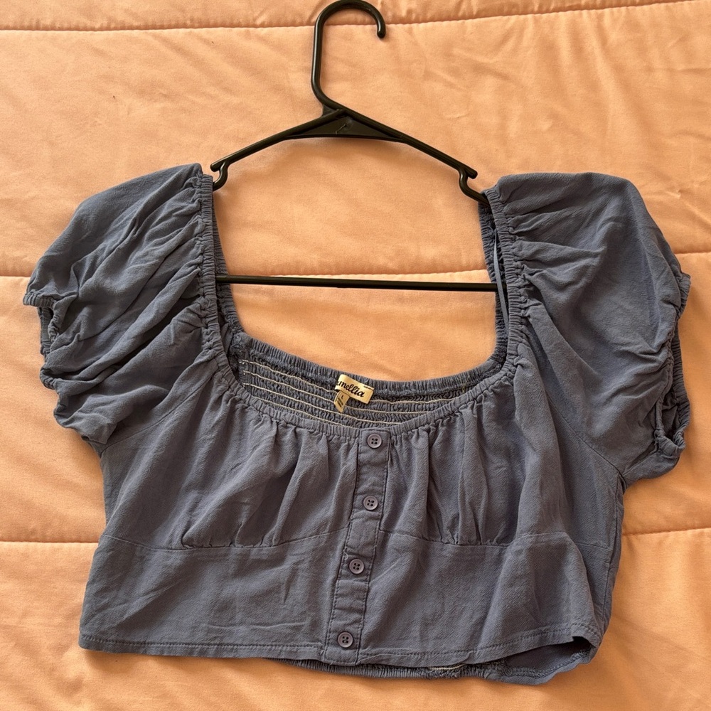 Wild Fable Slate Blue Puff Sleeve Crop Top
